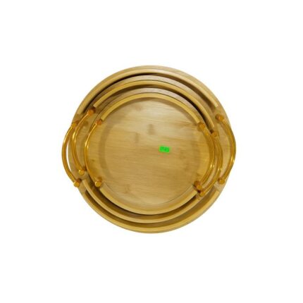 Set de 3 plateaux en bois avec poignées dorées