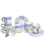 Service à café 12 pièces blanc bleu et doré luxe Tunisie Ready Boutique