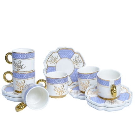 Service à café 12 pièces blanc bleu et doré luxe Tunisie Ready Boutique