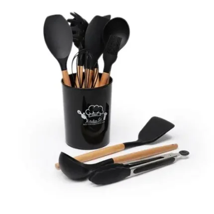 Set d'ustensiles de cuisine 12 pièces en silicone et bois Tunisie