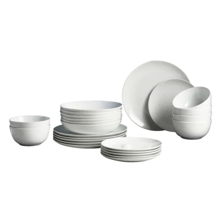 Service de table 24 pièces en porcelaine blanche moderne avec assiettes et bols Tunisie.